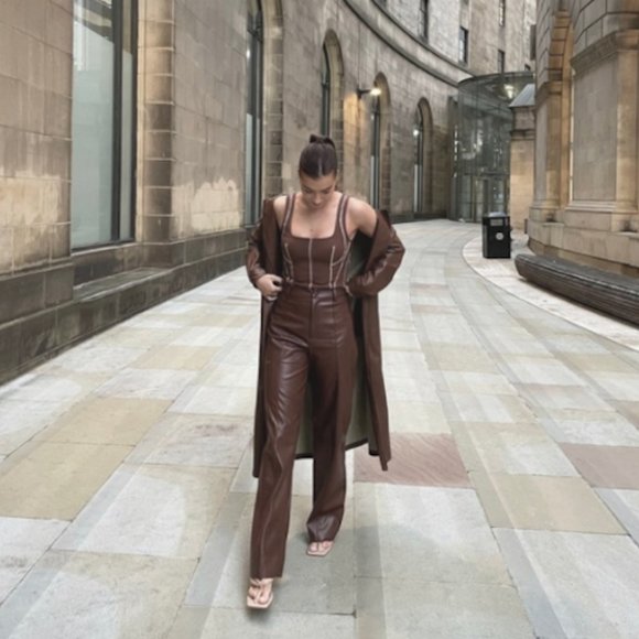 Zara Brown Pronounced Seam Faux Leather Pants Sz S, L, XL - Picture 2 of 10